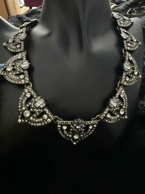 BaubleBar Zelda Art Deco Style Crystal  Collar Necklace Stamped 19”